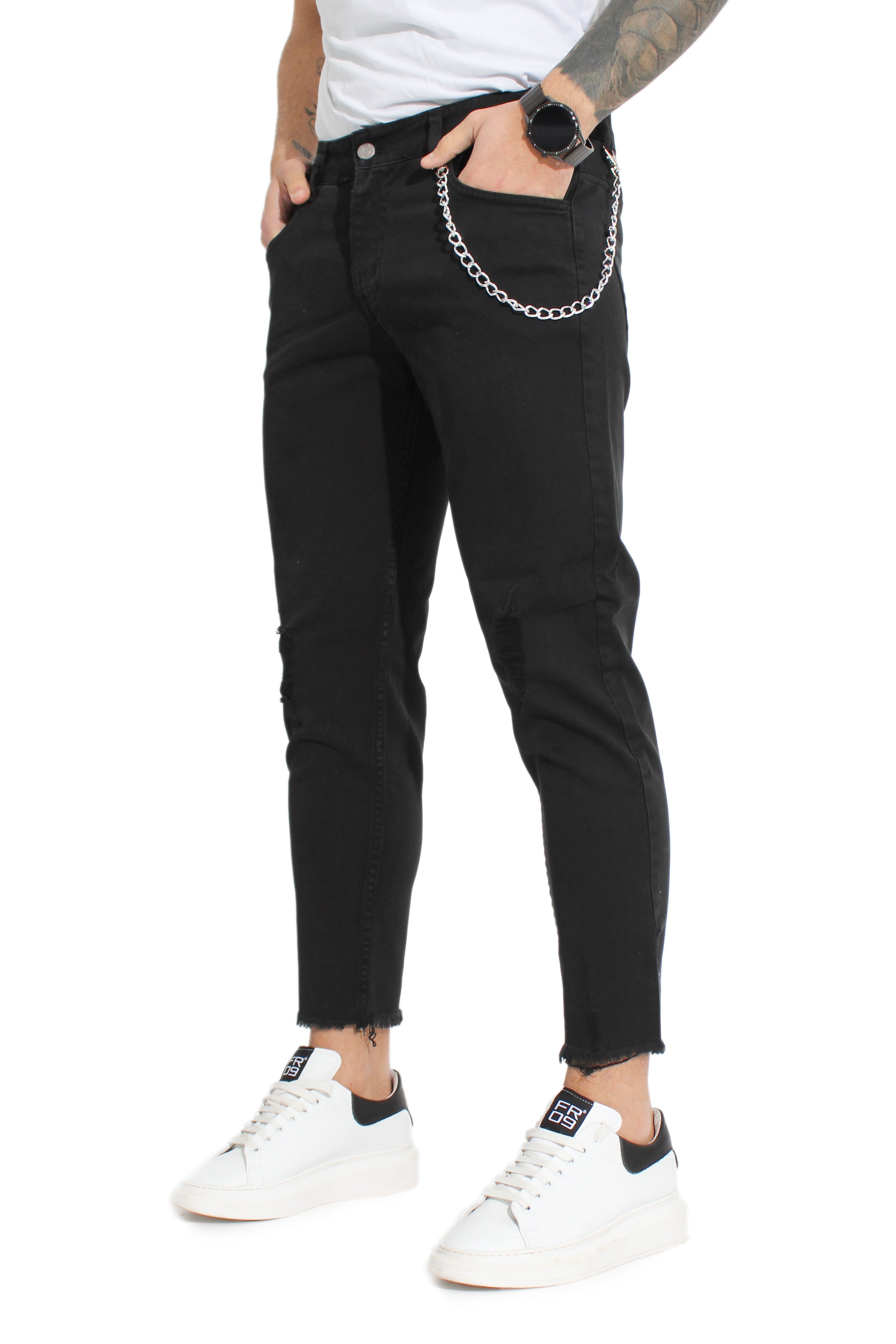 Jeans Uomo Slim Fit Con Abrasioni Caviglie Sfrangiate Art. JS250