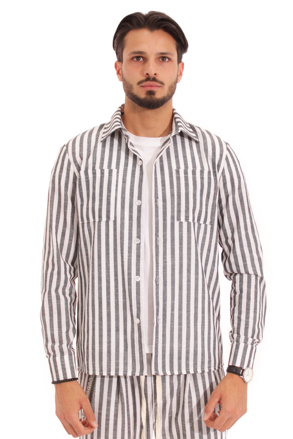 Chemise Homme Rayures Noires Coton Col Regular Art. Cm96
