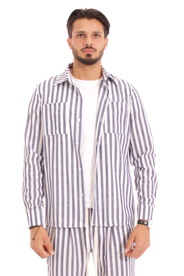 Chemise Homme Rayures Bleues Coton Col Regular Art. Cm96