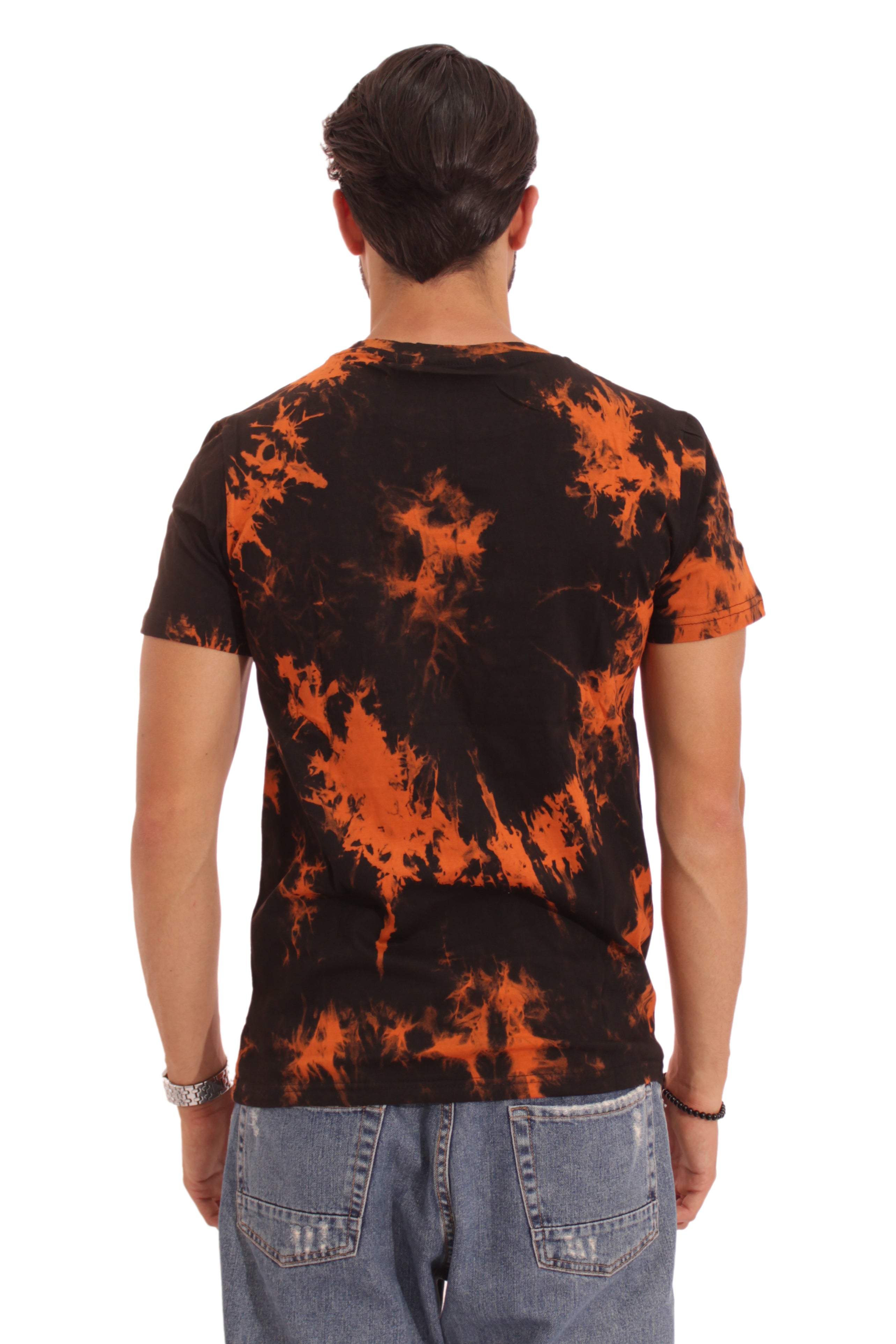 T-Shirt Uomo Effetto Tie Dye Con Taschino Art. Ts108 Nero/Arancio