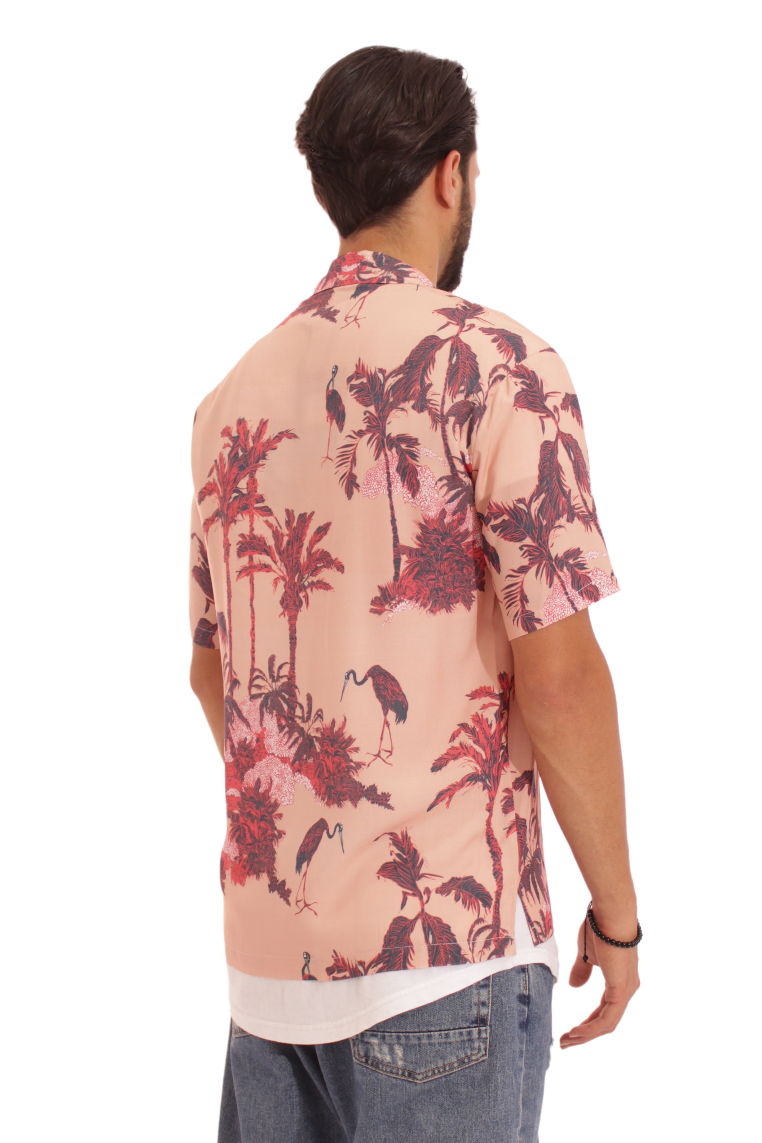 Camicia Uomo Mezze Maniche Fantasia Summer Fenicotteri Art. Cm100 Rosa