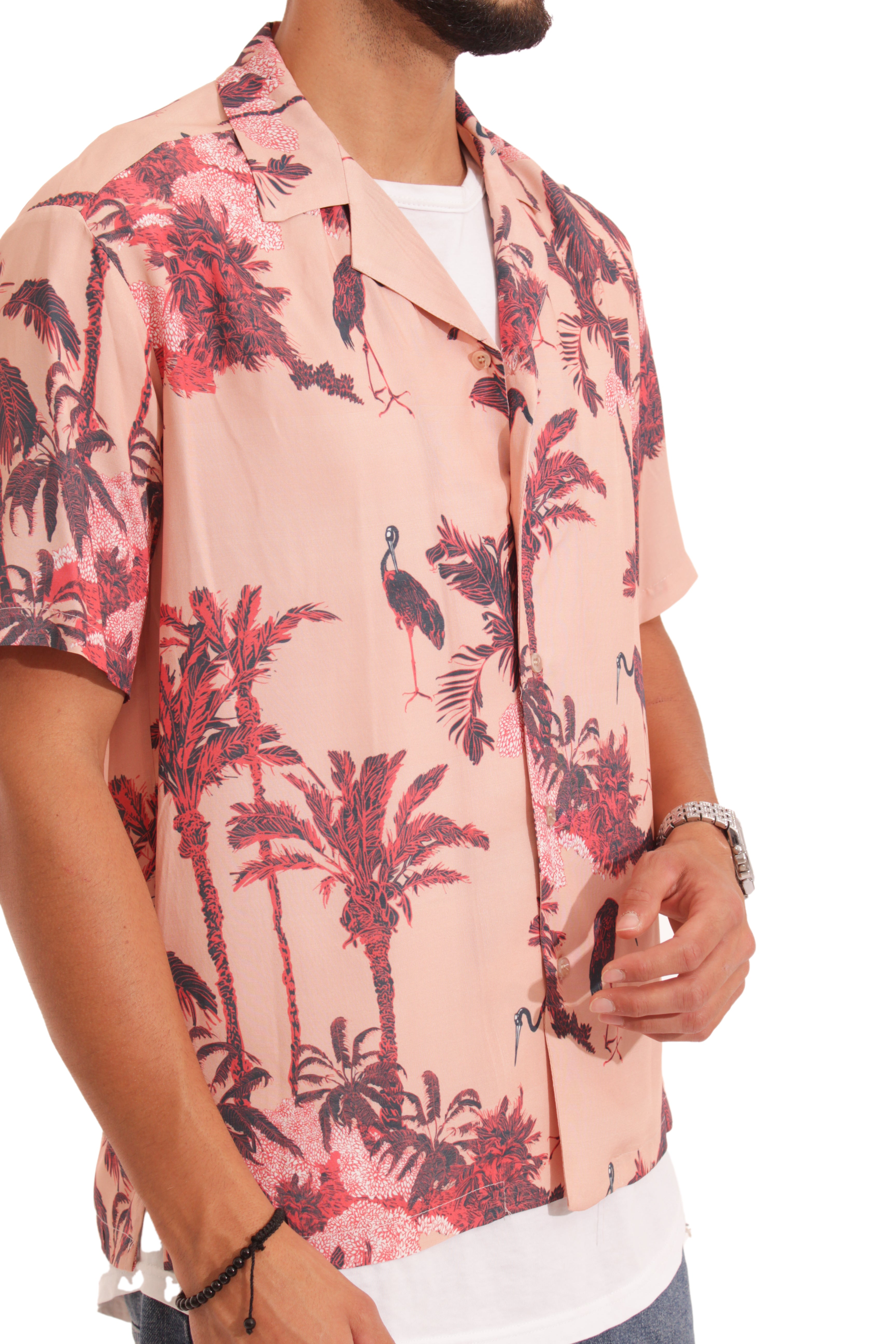 Camicia Uomo Mezze Maniche Fantasia Summer Fenicotteri Art. Cm100 Rosa