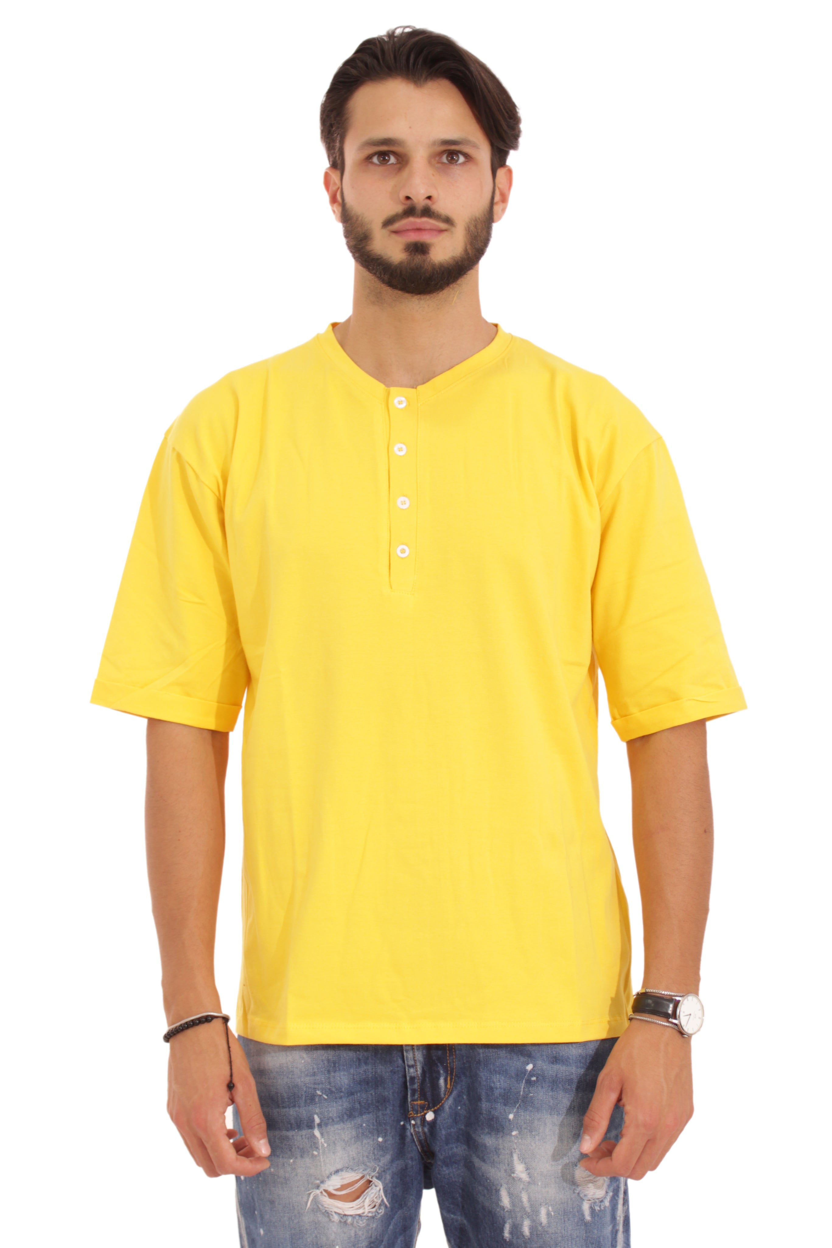 T-shirt Uomo Con 4 Bottoni Gialla Art. Ts110
