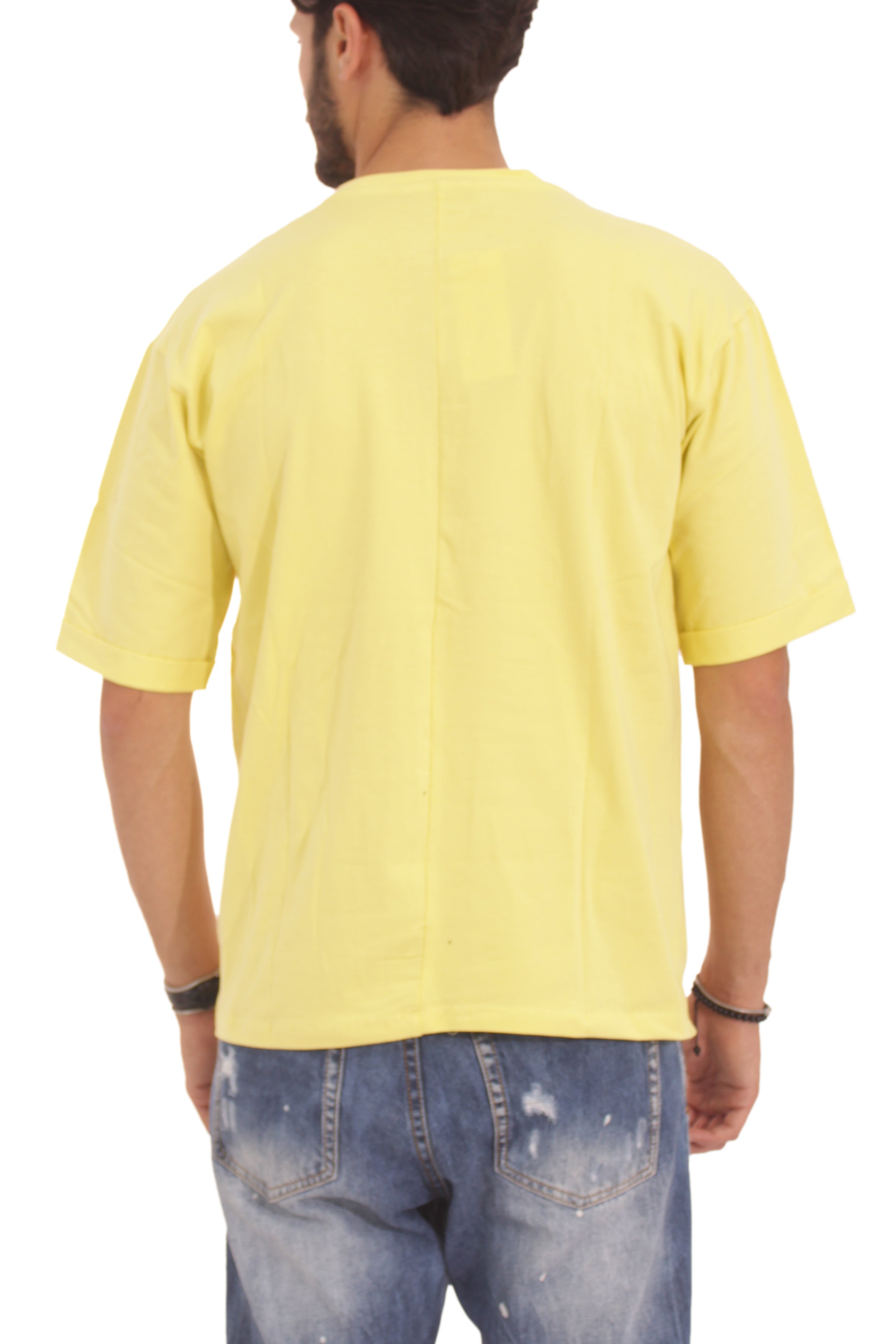 T-Shirt Uomo Con 4 Bottoni Giallo Paglierino Art. Ts110