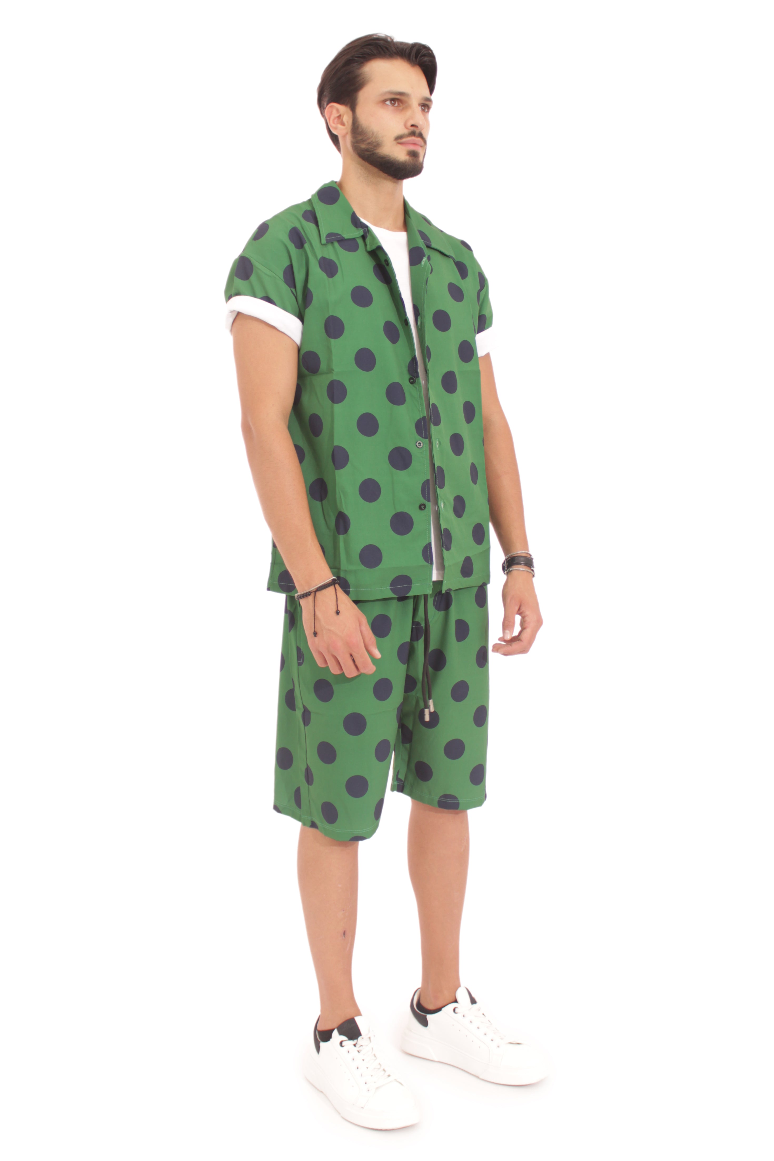 Coordinato Uomo Camicia e Pantalone a Pois Verde Art. Cd03