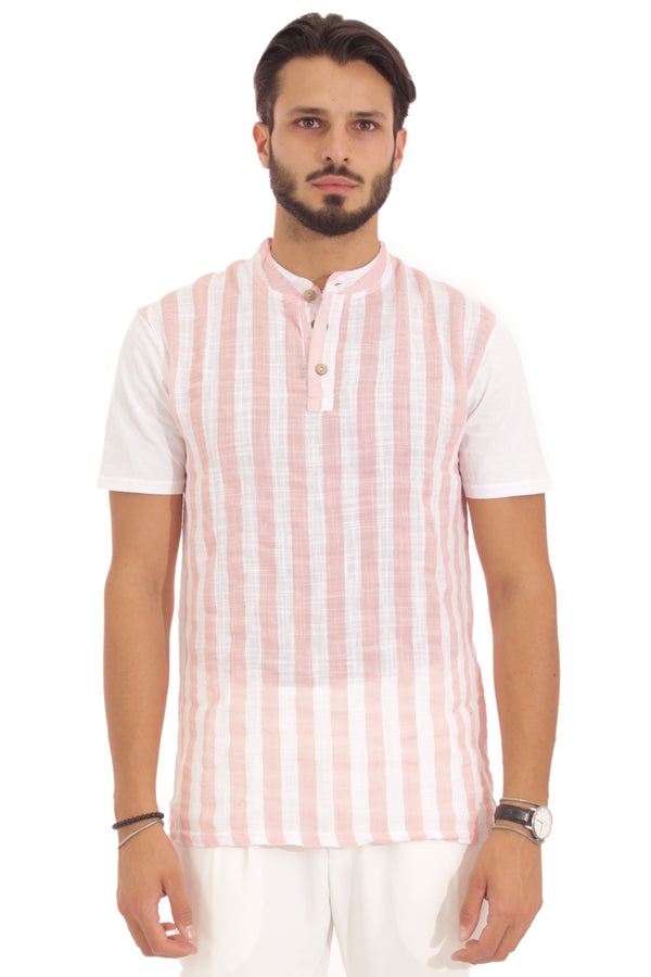 T-Shirt 3 Boutons Rayé Rose Art. Ts111