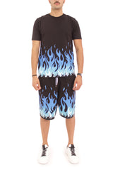 Completo uomo t-shirt e pantaloncini corti Fiamme Blu