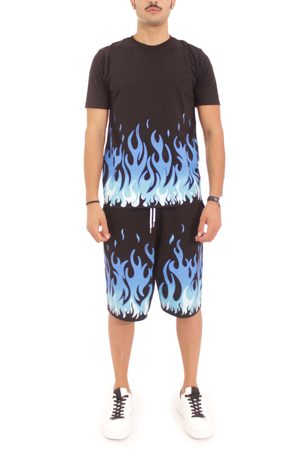 Completo uomo t-shirt e pantaloncini corti Fiamme Blu