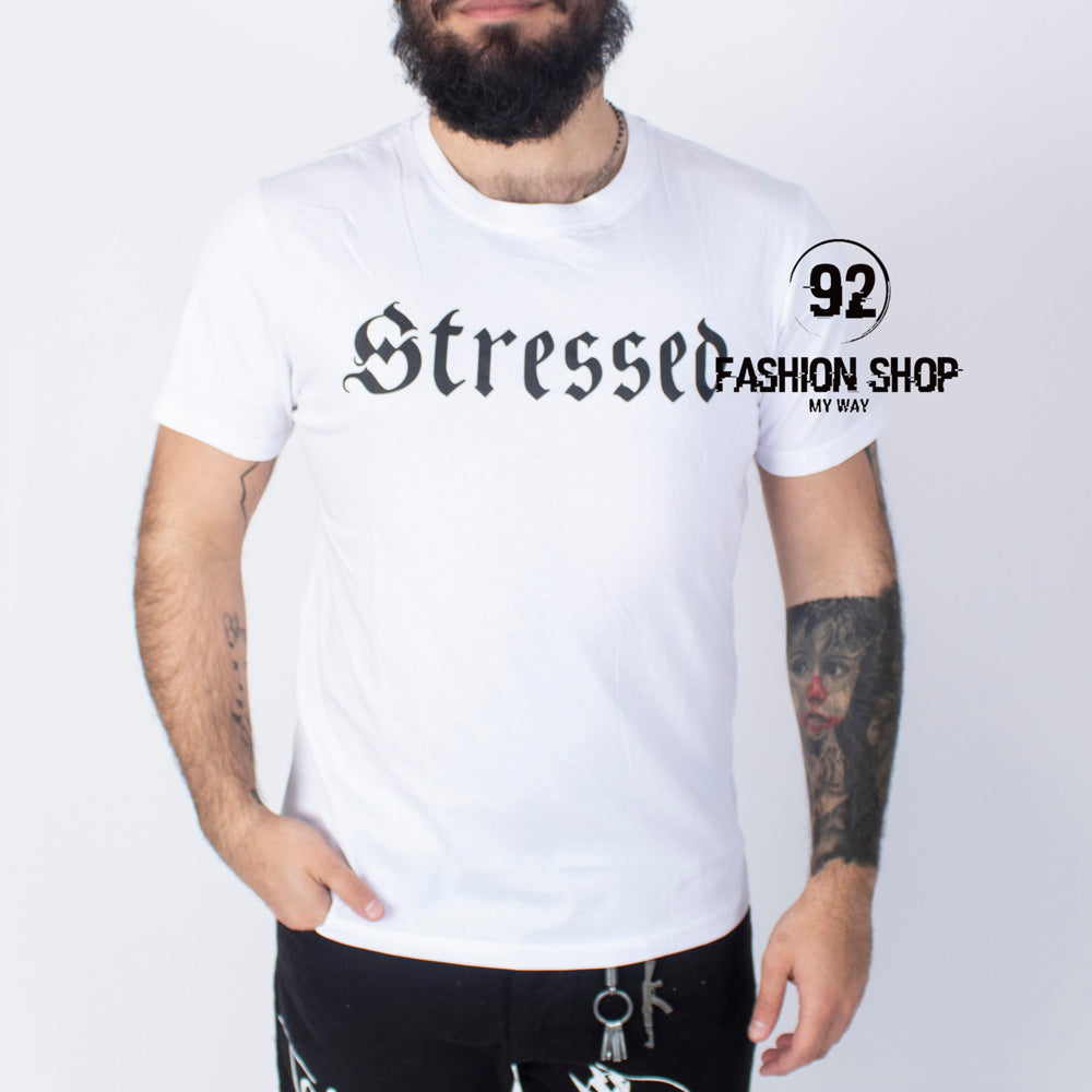 T-Shirt Uomo Stampa Retro Scritta Avanti Stressed Art. Ts30