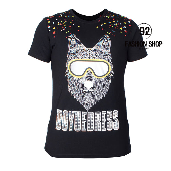 Men's T-Shirt Wolf Print Front With Painting Art. Ts44