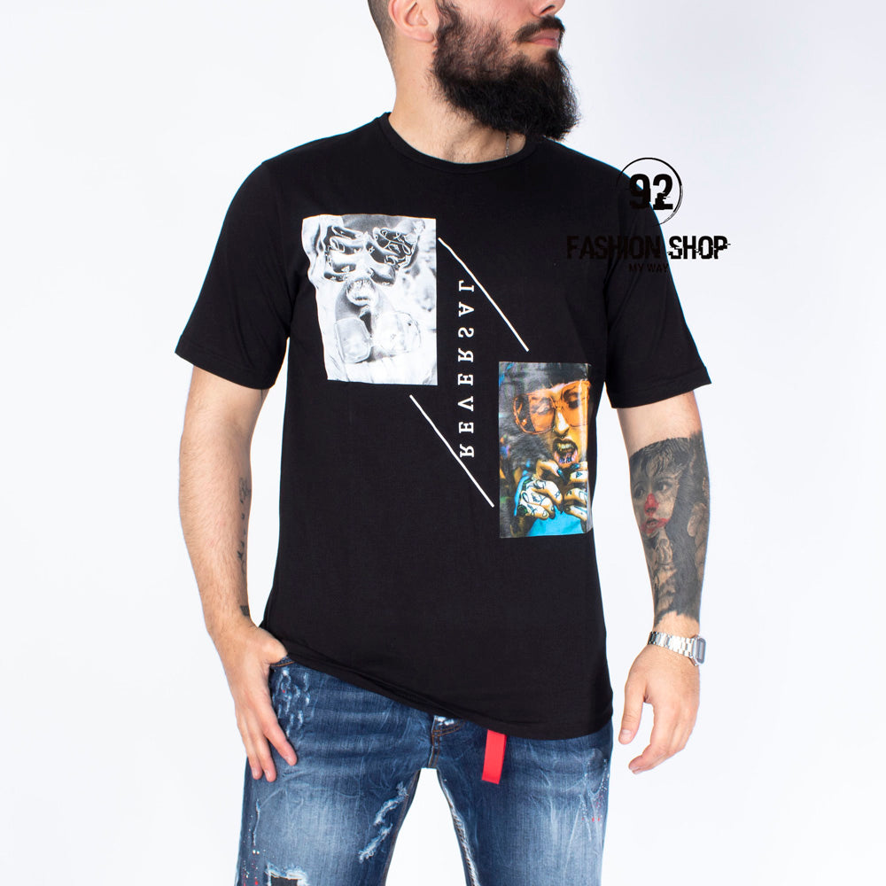 T-shirt Uomo Reversal Con Stampa e Scritta Frontale Art. Ts47