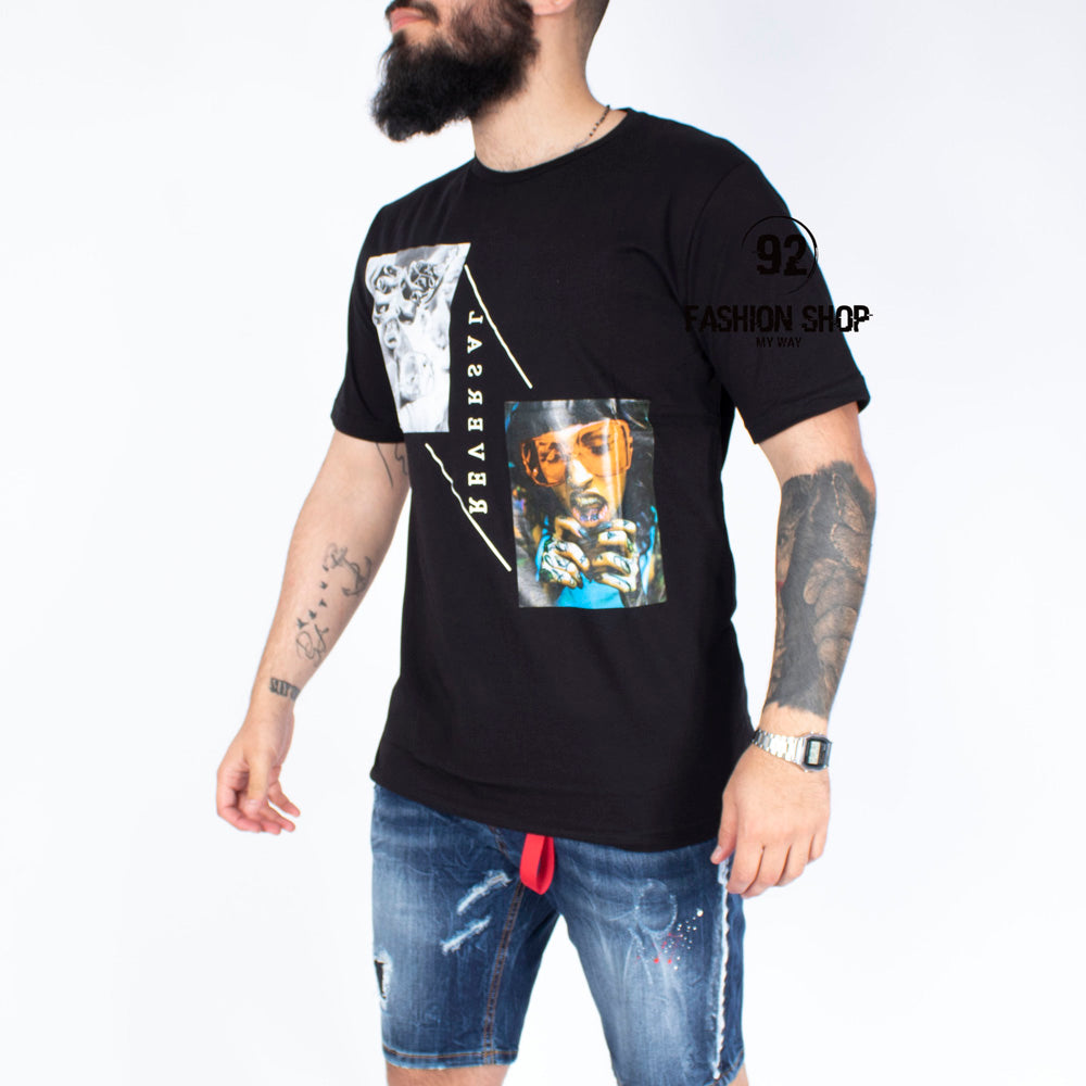 T-shirt Uomo Reversal Con Stampa e Scritta Frontale Art. Ts47