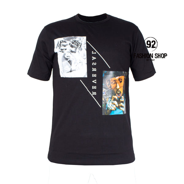 T-shirt inversé pour homme avec imprimé sur le devant et inscription artistique. Ts47