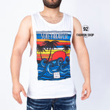 CANOTTA BIANCA UOMO ART.HAWAII CON STAMPA PALME MARE SURF PARADISE