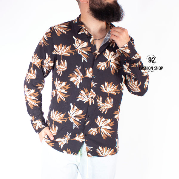 CAMICIA UOMO ART.LEAVS MANICHE LUNGHE FANTASIA FOGLIE ART. CM46