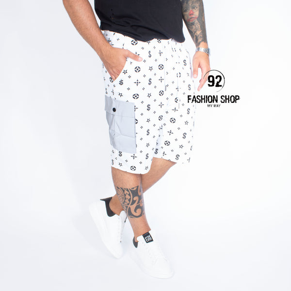 White Bermuda Shorts Art.Money With Reflective Pockets Pattern Art. Bm46
