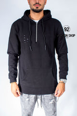 FELPA UOMO BLACKSVNDAY OVERSIZE NERA FORATA TASCA ANTERIORE CAPPUCCIO E ZIP A META' ART. FE51