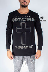 FELPA UOMO BLACKSVNDAY INVINCIBLE NERA CON SCRITTE E CROCE ANTERIORE E SCRITTA FONDO SCHIENA ART. FE54